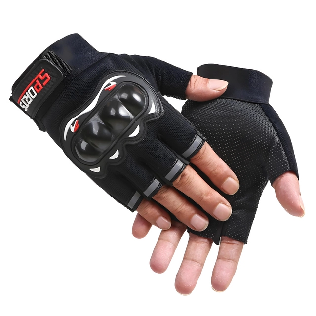 Polyester Half Finger Riding Gloves for Men (Black, Set of 1)