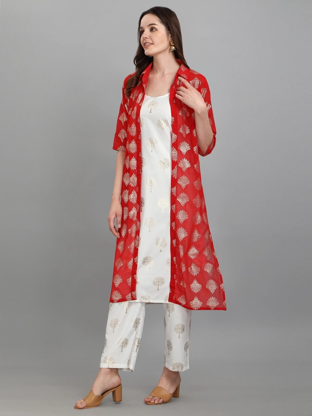 Cotton Blend Printed Kurti with Pant for Women (Multicolor, XXL)