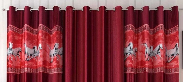 Polyester Room Darkening Printed Door Curtains (Maroon, 7 Feet) (Set of 3)