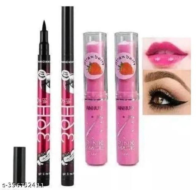 2 Pcs Eyeliner with 2 Pcs Magic Lip Balm (Multicolor, Set of 2)