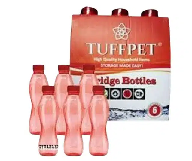 TUFFPET Plastic Water Bottles (Red, 1000 ml) (Pack of 6)