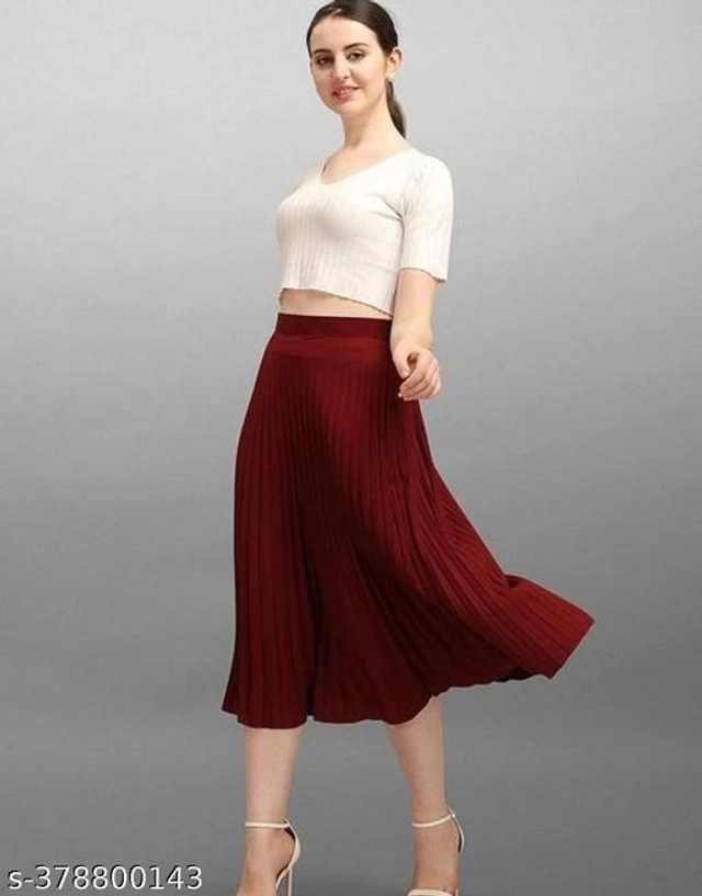 Crepe Skirts for Women (Maroon, 28)