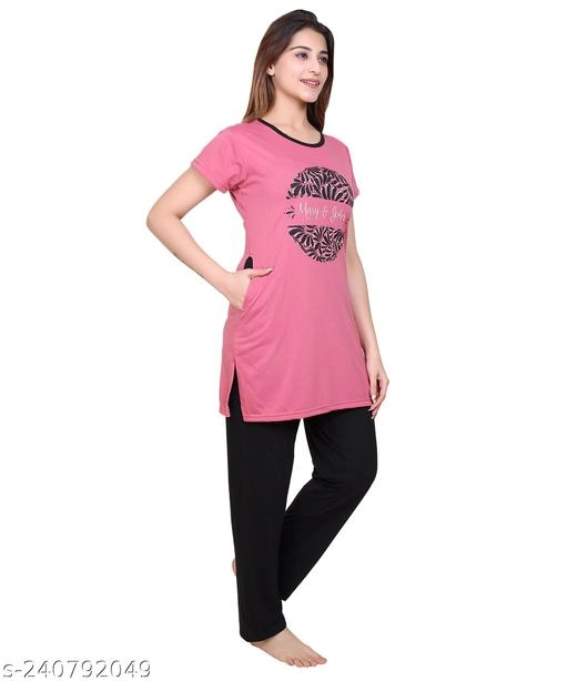 Woolen Nightsuit for Women (Pink, M)