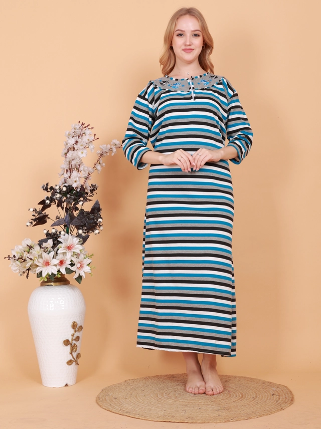 Woolen Striped Nightdress for Women (Multicolor, Free Size)