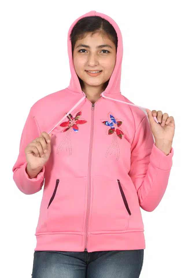 Full Sleeves Hoodies for Women (Pink, L)