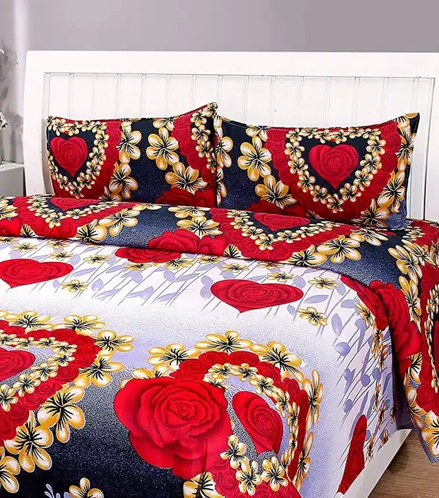 Printed Double Bedsheet with 2 Pillow Covers (Multicolor, 86x86 inches)