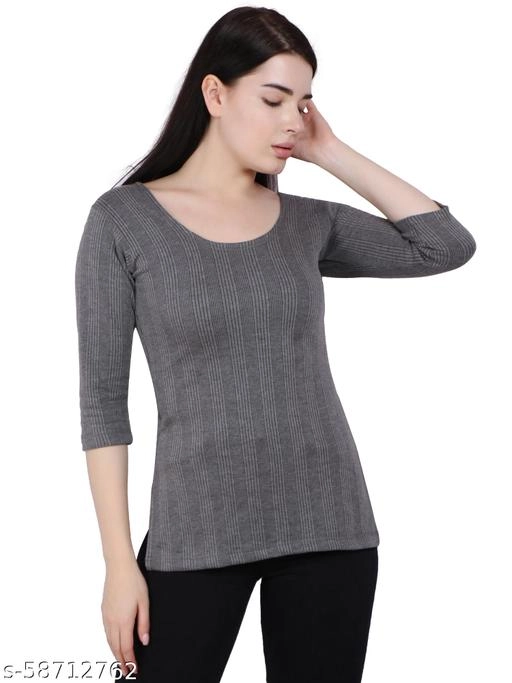 Cotton Thermal Tops for Women (Grey, M)