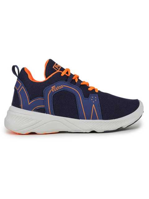 Footox Stylish Mens Casual Shoes (Navy Blue & Orange, 7) (F-1323)