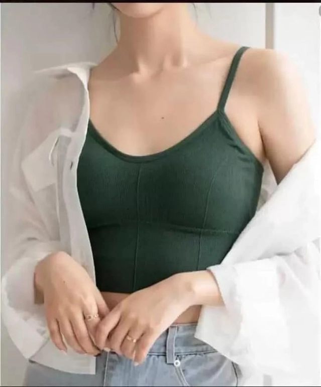 Cotton Padded Sports Bra for Women (Green, Free Size)