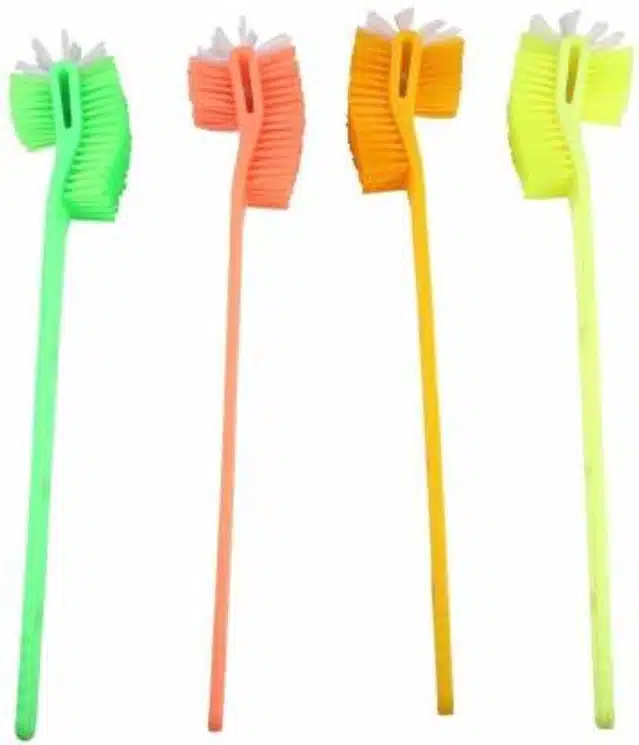 Plastic Long Handle Toilet Brush (Multicolor, Pack of 4)