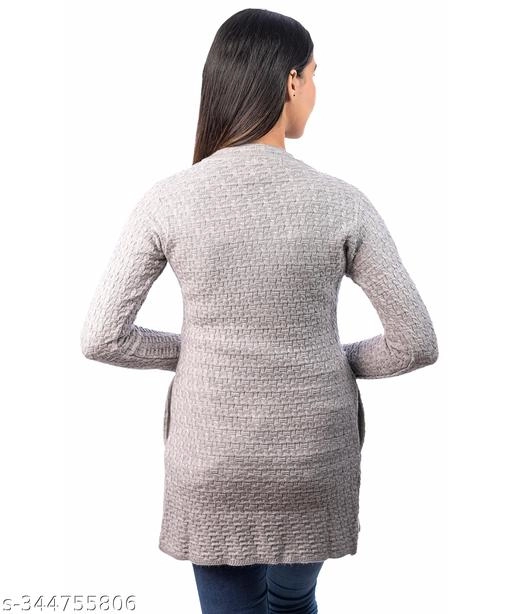 Acrylic Solid Sweater for Women (Grey, M)