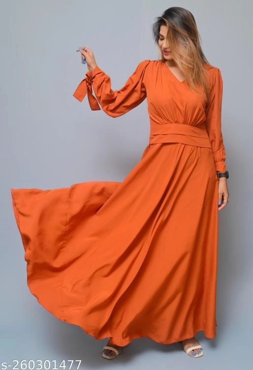 Crepe Solid Gown for Women (Orange, XS)