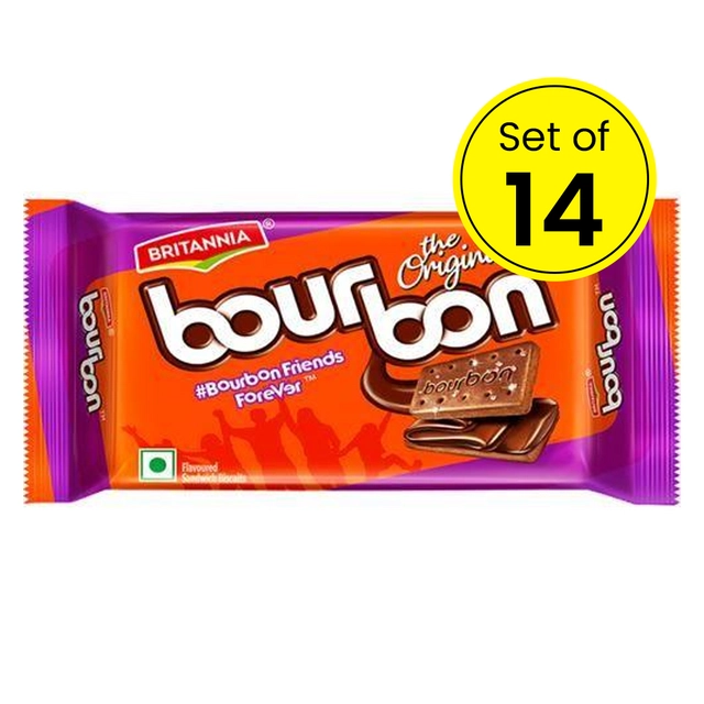 Britannia Bourbon The Original Chocolate Cream Biscuits, 14X60 g (Pack Of 14)