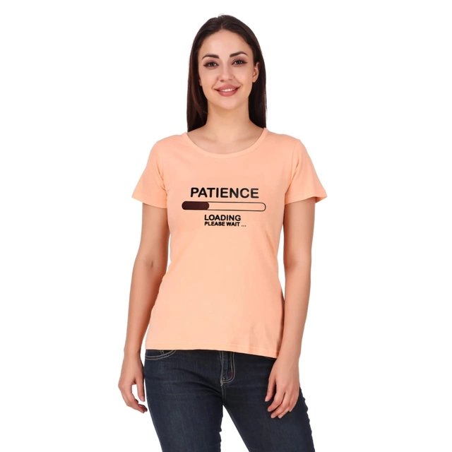 Round Neck Printed T-Shirt for Women (Peach, S)