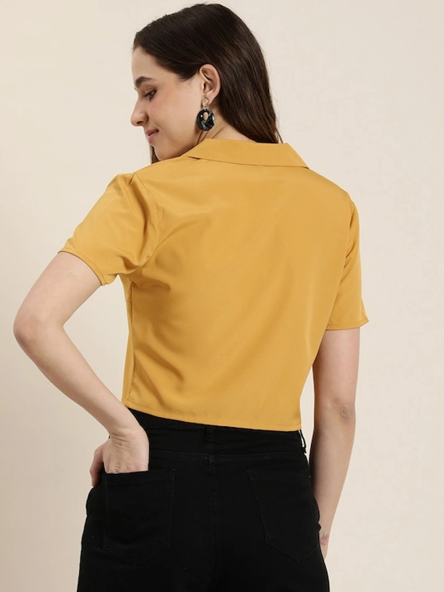 Half Sleeves Solid Crop Shirt for Women (Mustard, S)