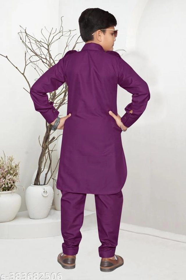 Cotton Blend Kurta Sets for Boys (2-3 Years, Wine)