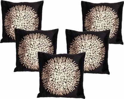 Jute Cushion Covers (Black, 16x16 inches) (Pack of 5)