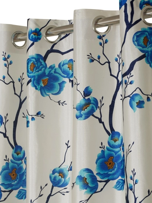 Fashion String Blue Floral String Curtains (213 cm) (7 ft) (Pack of 2)