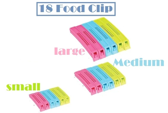 Plastic Food Bags Airtight Vaccum Sealer Clips (Multicolor, Set of 18)