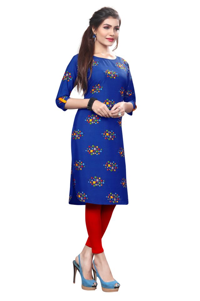 Womens Printed Poly Crepe Straight Kurta (Multicolour, XL) (DSK-209)