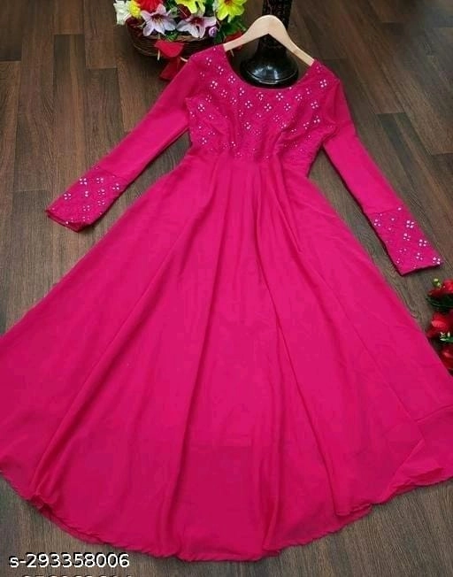 Georgette Embroidered Anarkali Kurti for Women (Pink, S)