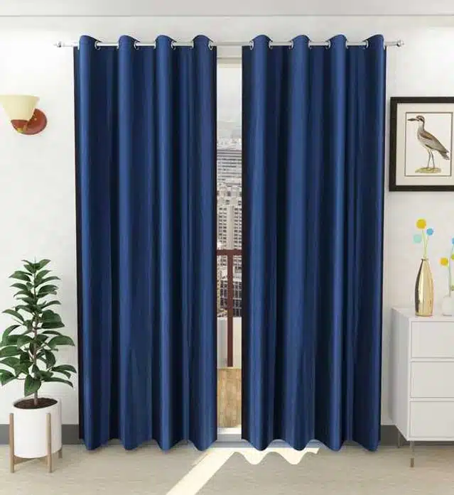 Door Curtain (Pack of 2 ) (Blue, 4x7 Feet)