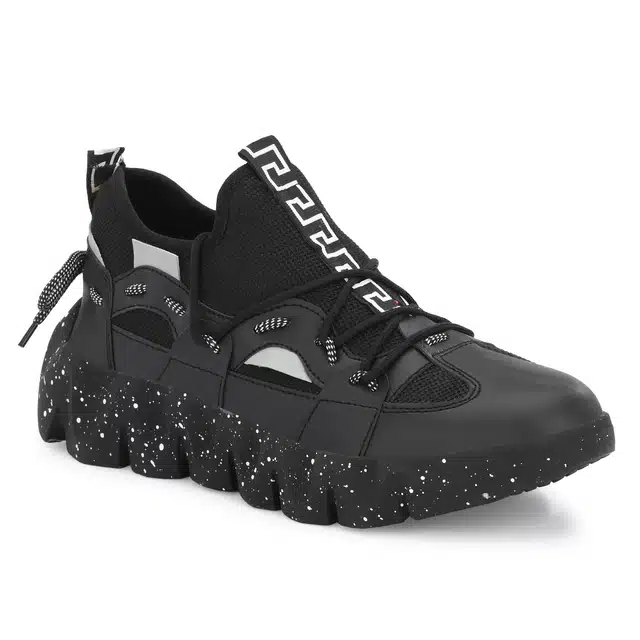 Men's Lace Up Sports Shoes (Black, 9) (JF-9)