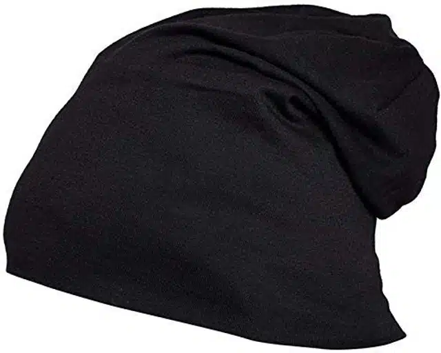 Cotton Beanie Cap for Men (Black, Free Size)