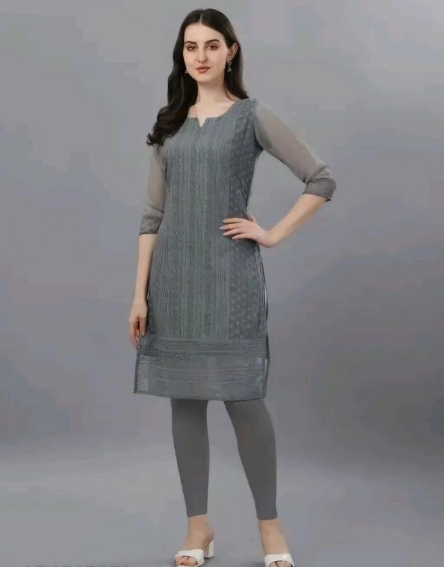 Georgette Chikankari Kurti for Women (Grey, M)