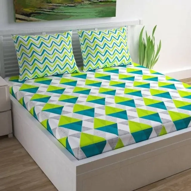 Microfiber Printed Bedsheet for Double Bed with 2 Pillow Covers (Green & Teal, 86x90 inches)