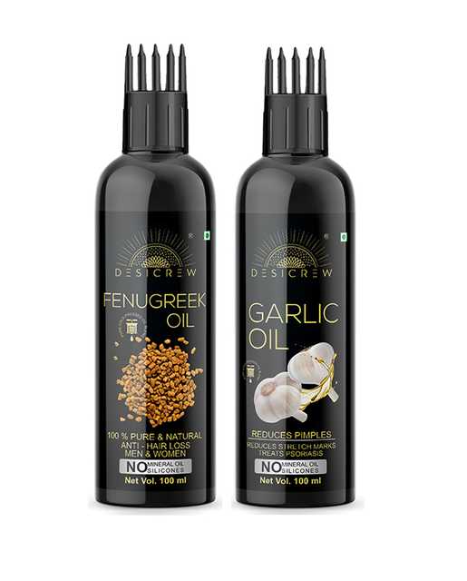 Desi Crew Pure Fenugreek Oil & Garlic Oil For Skin, Body & Hair Care (Pack Of 2, 100 ml) (KGE-626)