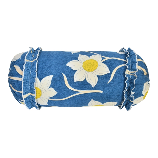 Polycotton Printed Bolster Cover (Blue, Pack of 2)