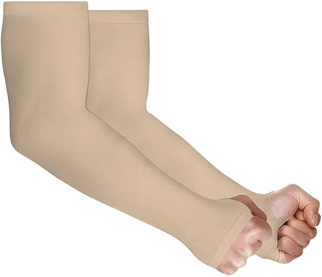 Nylon Arm Sleeves for Men & Women (Beige, Set of 1)