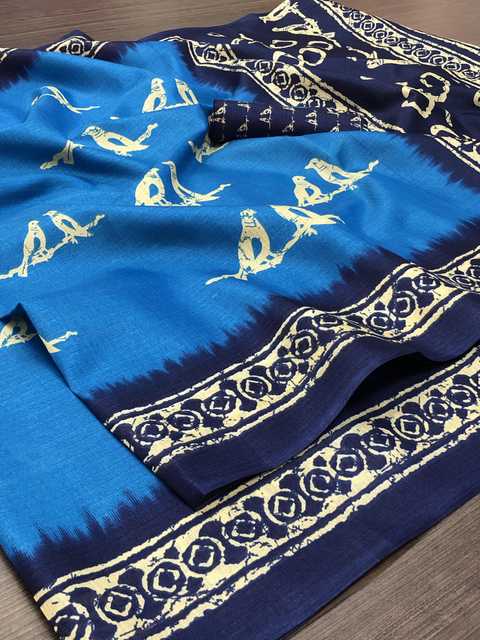 Yashika Designer Women's Saree Art Silk With Unstitched Blouse Piece (Blue, 5.2M) (Y-148)