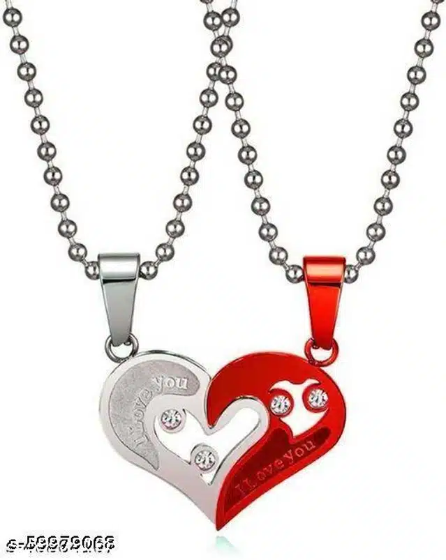 Pendant with Chain (Silver & Red, Set of 2)