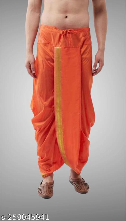 Cotton Silk Solid Dhoti for Boys (Free Size, Orange)