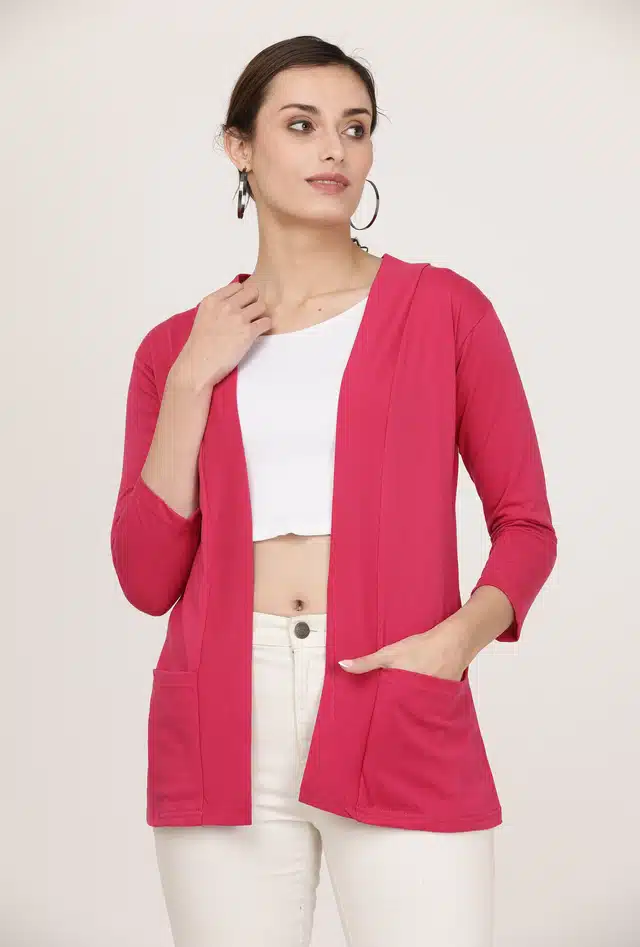 Cotton Solid Shrug for Women (Pink, S )