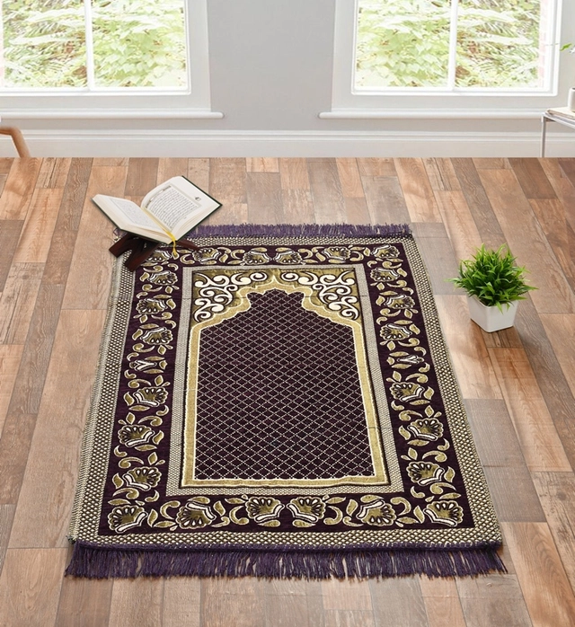 Velvet Chenille Super Soft Namaz Prayer Mat (Purple, 70x110 cm)