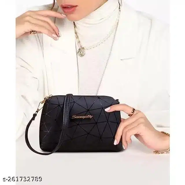 Pu Sling Bag For Women (Black)