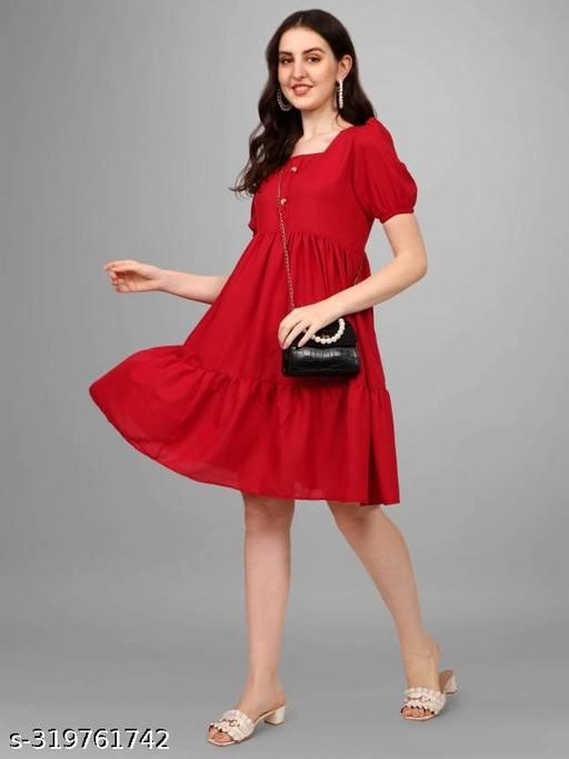 Crepe Solid Dress for Women (Maroon, S)