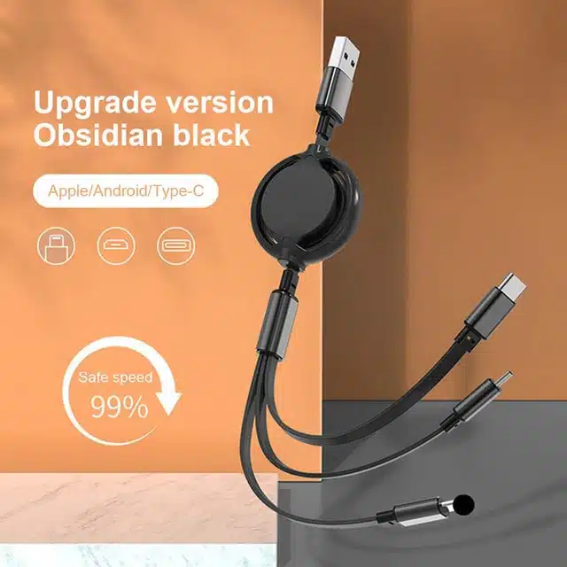 Fast Charging 3 in 1 USB Cable (Black, Pack of 2)