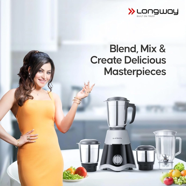 LONGWAY Super Dlx Juicer Mixer Grinder ( 750 W, 4 Jars, Black & Gray)