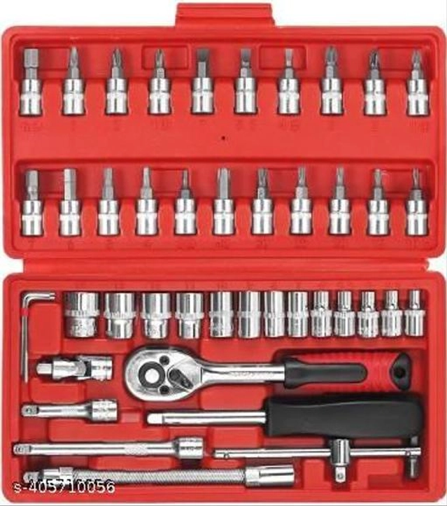 Stainless Steel Multipurpose 46 Pcs Tool Kit (Silver & Red, Set of 1)