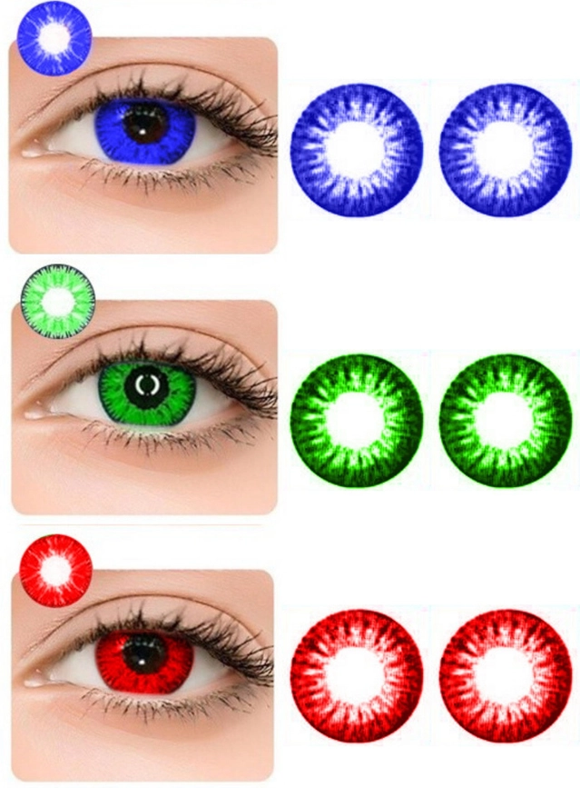 Combo of Zero Power Colored Contact Lenses for Eyes with Case (Multicolor, Set of 3)