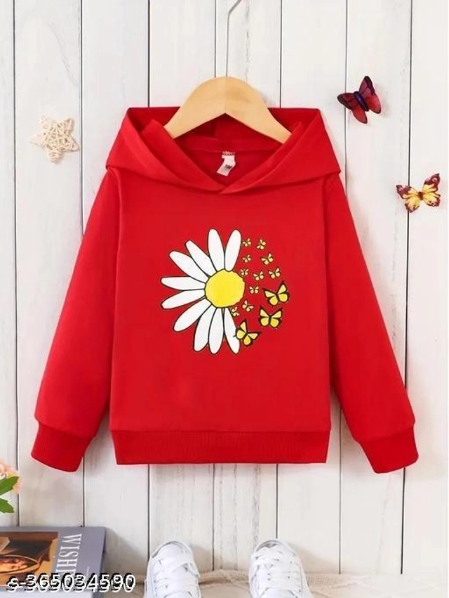 Cotton Blend Sweatshirt for Girls (Red, 2-3 Years)