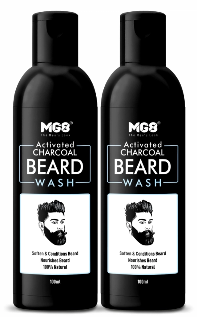 MG8 Activated Charcoal Beard Wash for Men (100 ml, Pack of 2)