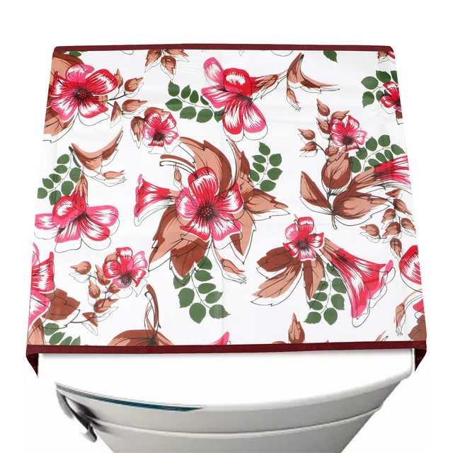 WISHLAND 1 Pc Fridge Cover for Top with 6 Pockets, 2 Handle Cover, 4 Fridge Mats (Set of 7, 21X39 inch) (A-612)