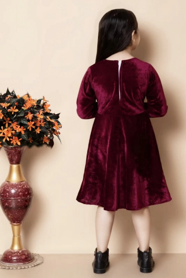 Velvet Solid Dress for Girls (Maroon, 0-3 Months)