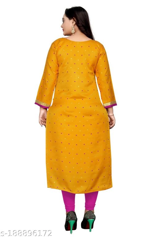 Banarasi Silk Printed Kurti for Women (Yellow & Pink, M)