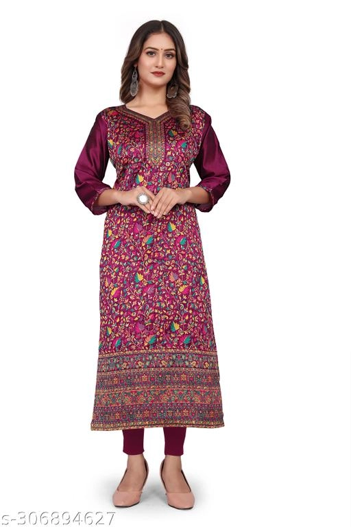 Pashmina Embroidered Kurti for Women (Purple, L)